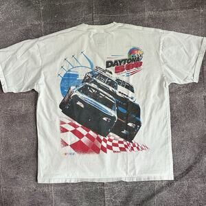 Men's Tilly's NASCAR 2000 Daytona 500 White All Over Print Racing T Shirt Sz XL